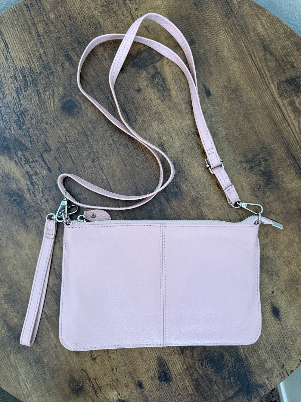 Befen Pebbled Leather Rosy Pink Clutch Crossobody Purse 9" x 5.5"